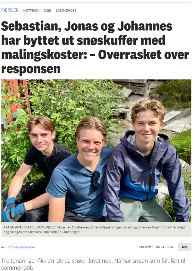 Utklipp fra Tønsbergs Blad om Hverdagshjelpen Nøtterøy, juni 2024